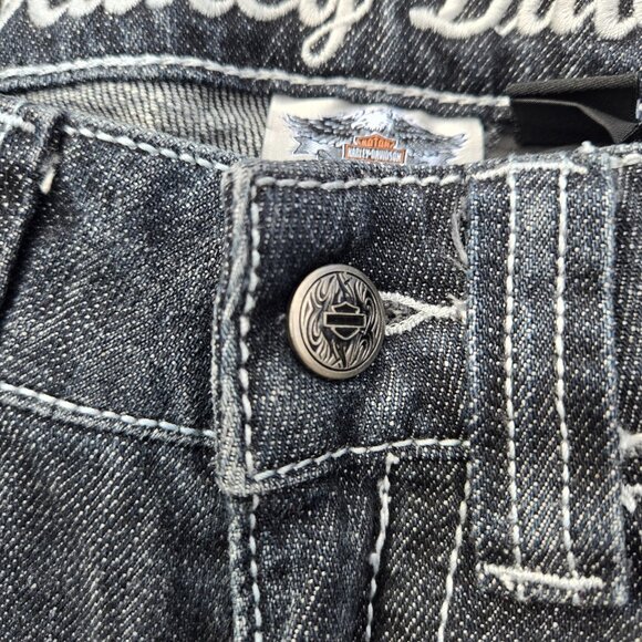 Y2K Harley Davidson Straight Leg Jeans Size 0 Black Embroidered Pockets Low Rise - Picture 12 of 13